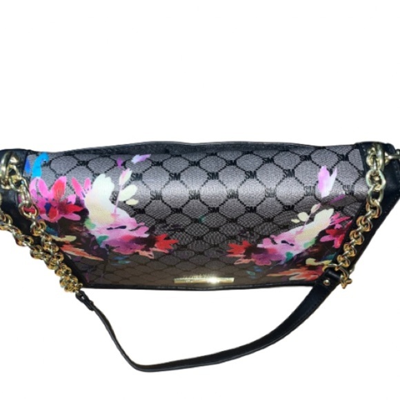 Steve Madden Floral Crossbody Womens Bag, Black Gold Chain Straps - Picture 4 of 14